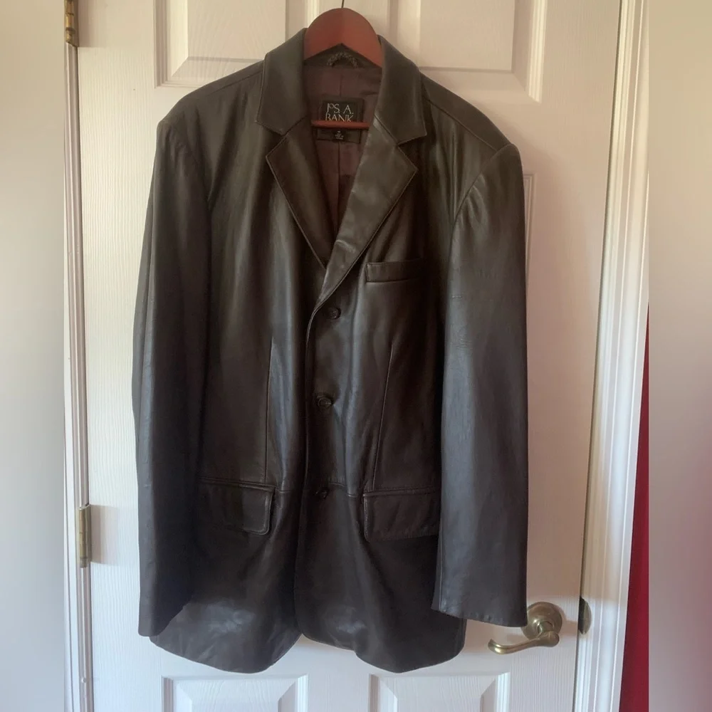 Jos A.Bank Brown Lambskin Leather Blazer - Picture 3 of 10